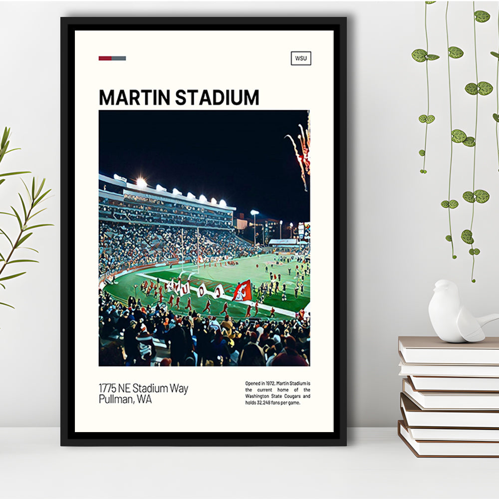 Martin Stadium Print, Washington State Cougars Stadium Canvas Art, Man Cave Gift, Floating Framed Canvas Print Wall Art
