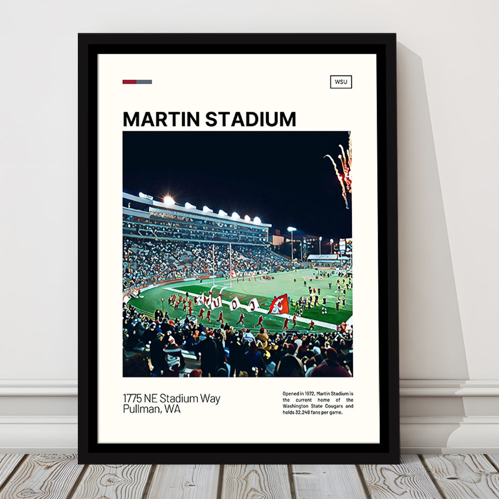 Martin Stadium Print, Washington State Cougars Stadium Canvas Art, Man Cave Gift, Floating Framed Canvas Print Wall Art