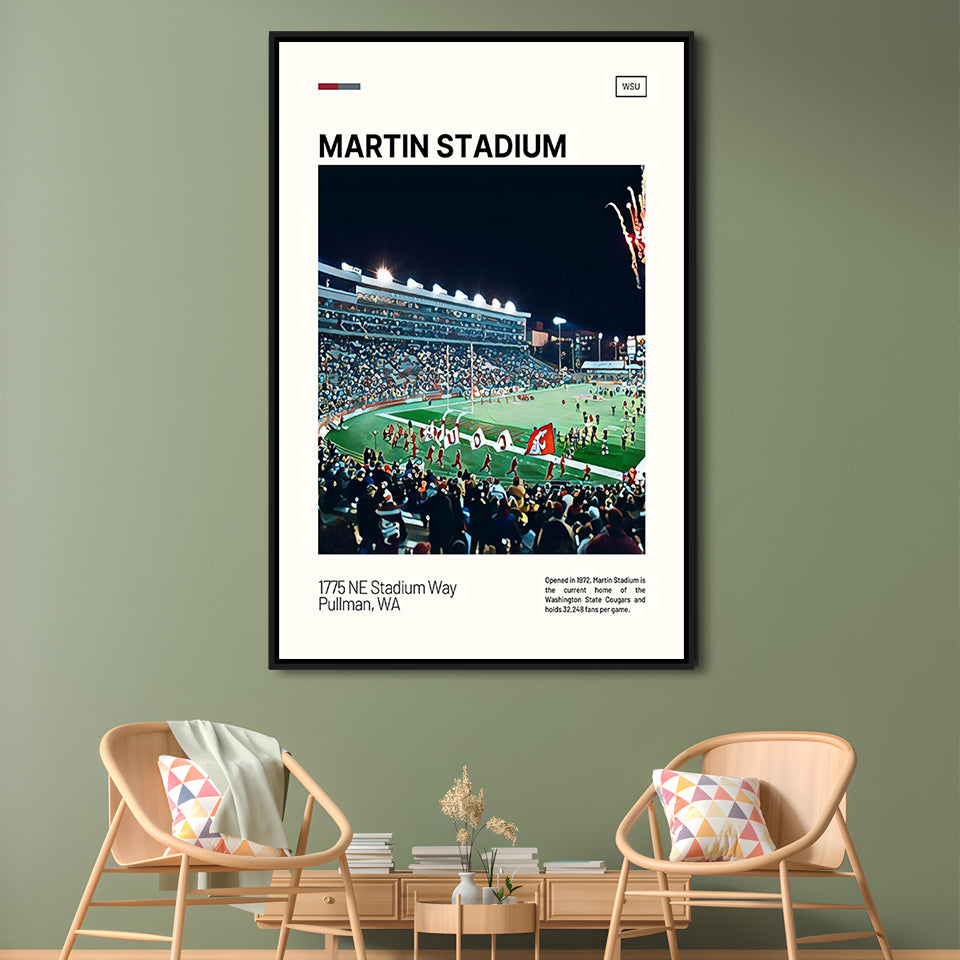 Martin Stadium Print, Washington State Cougars Stadium Canvas Art, Man Cave Gift, Floating Framed Canvas Print Wall Art