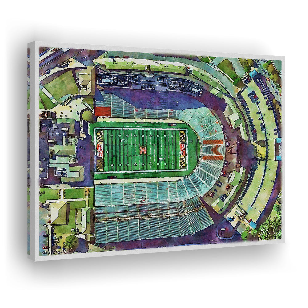 Maryland Painting Stadium Watercolor, College Park Maryland Watercolor, Sport Art, Gifts for him, Canvas Print Wall Art
