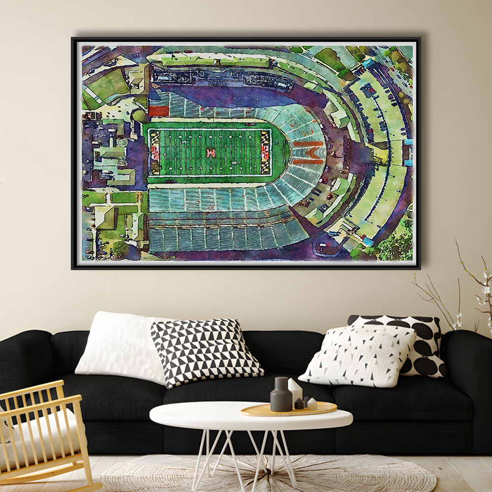 Maryland Painting Stadium Watercolor, College Park Maryland Watercolor, Sport Gift Art, Framed Canvas Print Wall Art