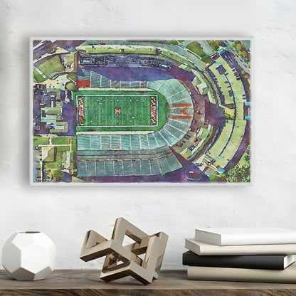 Maryland Painting Stadium Watercolor, College Park Maryland Watercolor, Sport Art, Gifts for him, Canvas Print Wall Art