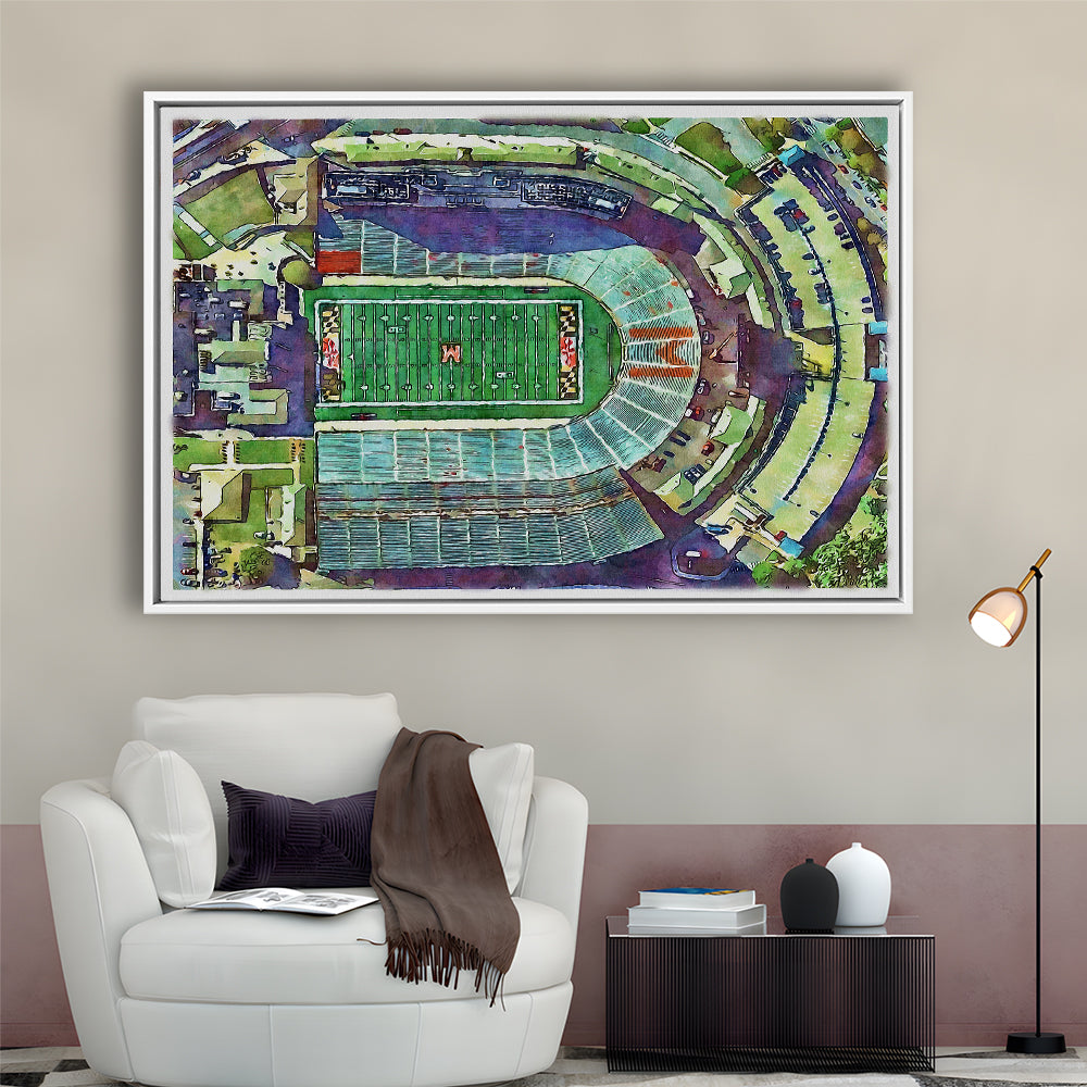 Maryland Painting Stadium Watercolor, College Park Maryland Watercolor, Sport Gift Art, Framed Canvas Print Wall Art