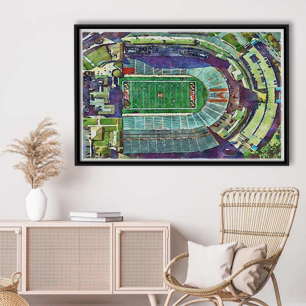 Maryland Painting Stadium Watercolor, College Park Maryland Watercolor, Sport Gift Art, Framed Canvas Print Wall Art