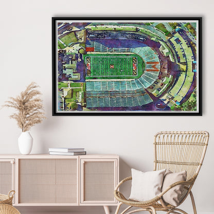 Maryland Painting Stadium Watercolor, College Park Maryland Watercolor, Sport Gift Art, Framed Canvas Print Wall Art