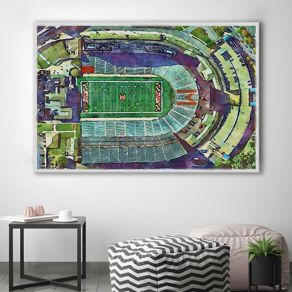 Maryland Painting Stadium Watercolor, College Park Maryland Watercolor, Sport Art, Gifts for him, Canvas Print Wall Art