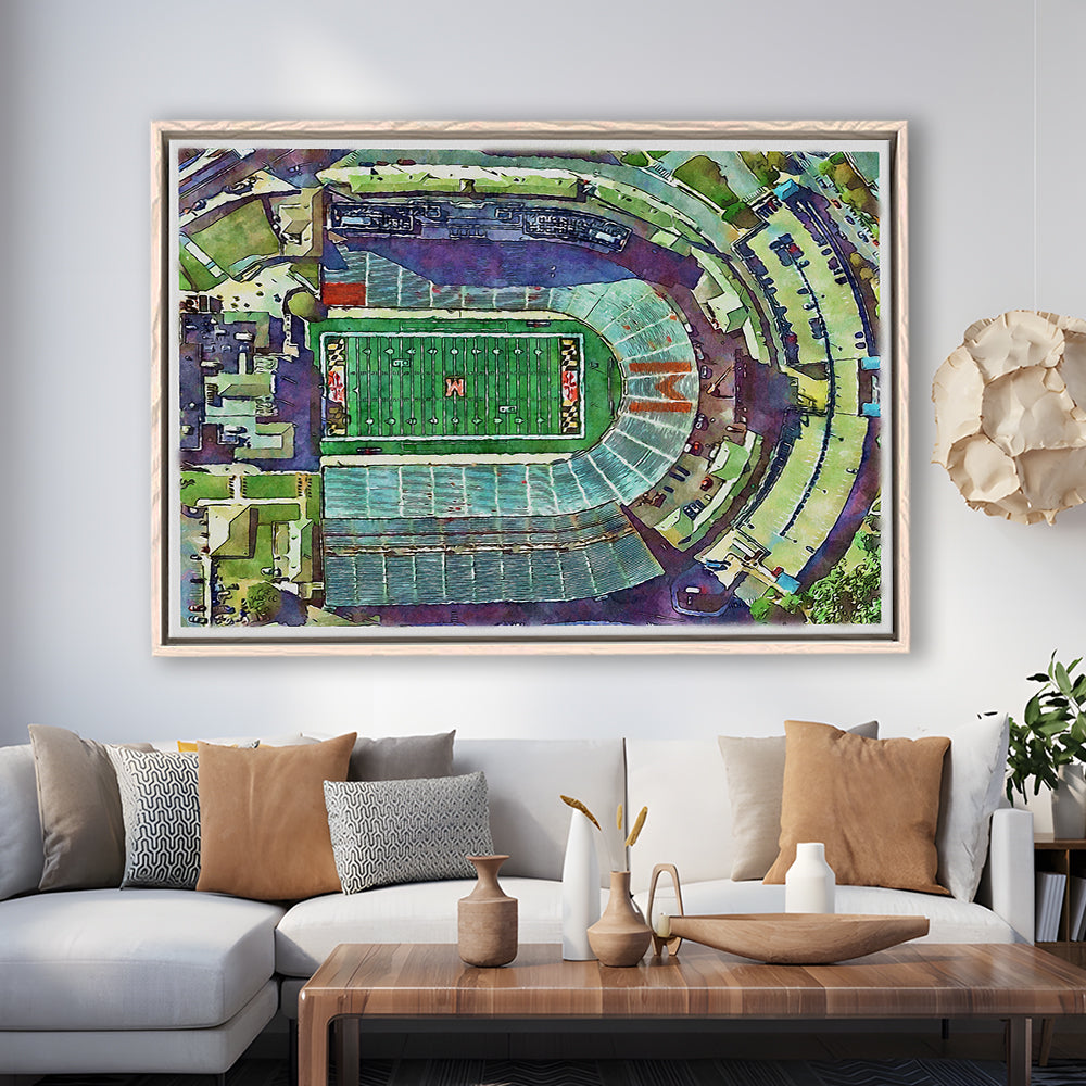 Maryland Painting Stadium Watercolor, College Park Maryland Watercolor, Sport Gift Art, Framed Canvas Print Wall Art