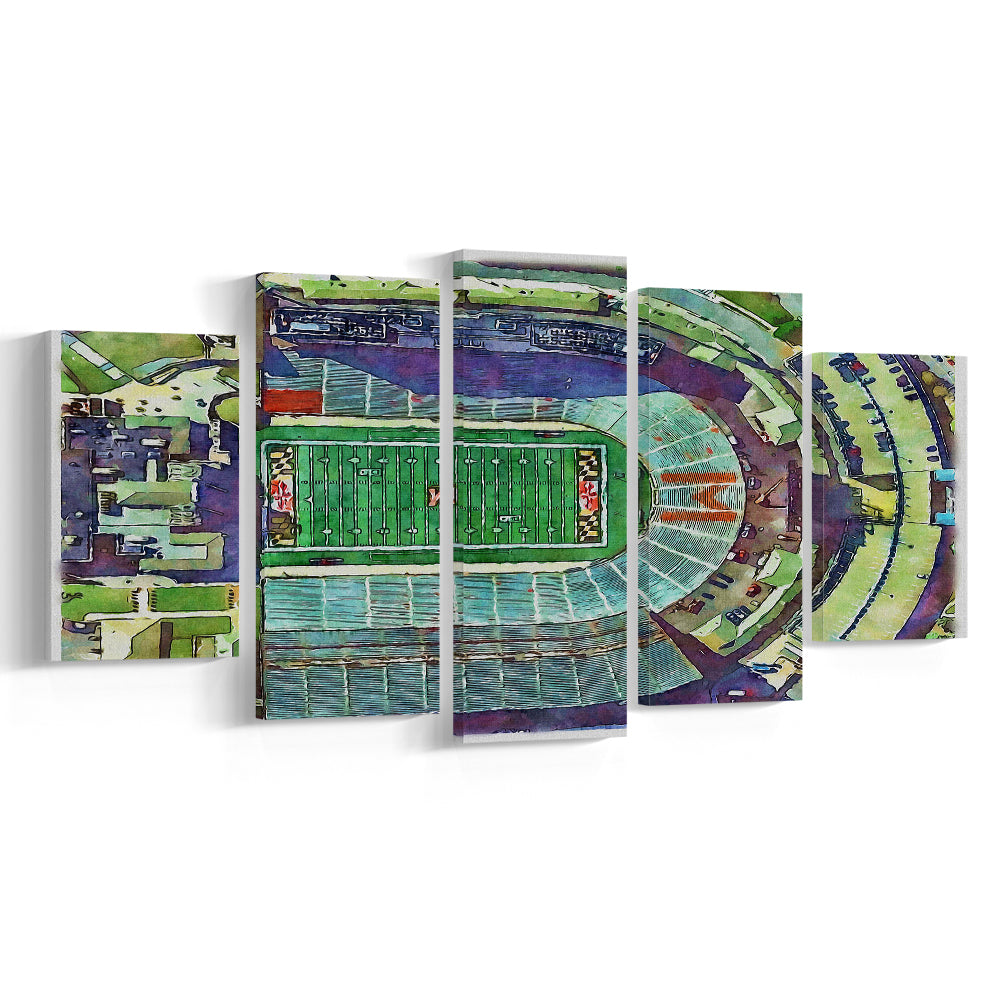 Maryland Painting Stadium Watercolor, College Park Maryland Watercolor, Sport Art, Mixed 5 Panel, Canvas Print Wall Art