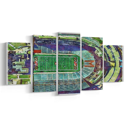 Maryland Painting Stadium Watercolor, College Park Maryland Watercolor, Sport Art, Mixed 5 Panel, Canvas Print Wall Art