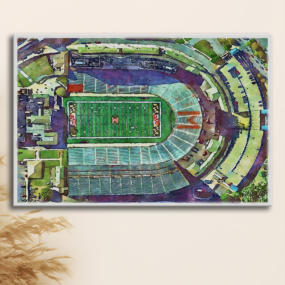 Maryland Painting Stadium Watercolor, College Park Maryland Watercolor, Sport Art, Gifts for him, Canvas Print Wall Art