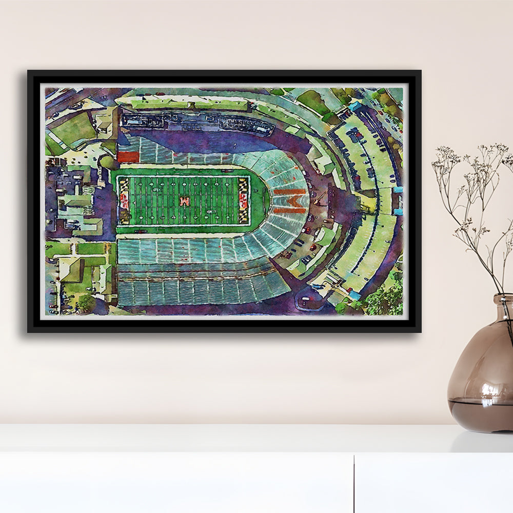 Maryland Painting Stadium Watercolor, College Park Maryland Watercolor, Sport Gift Art, Framed Canvas Print Wall Art