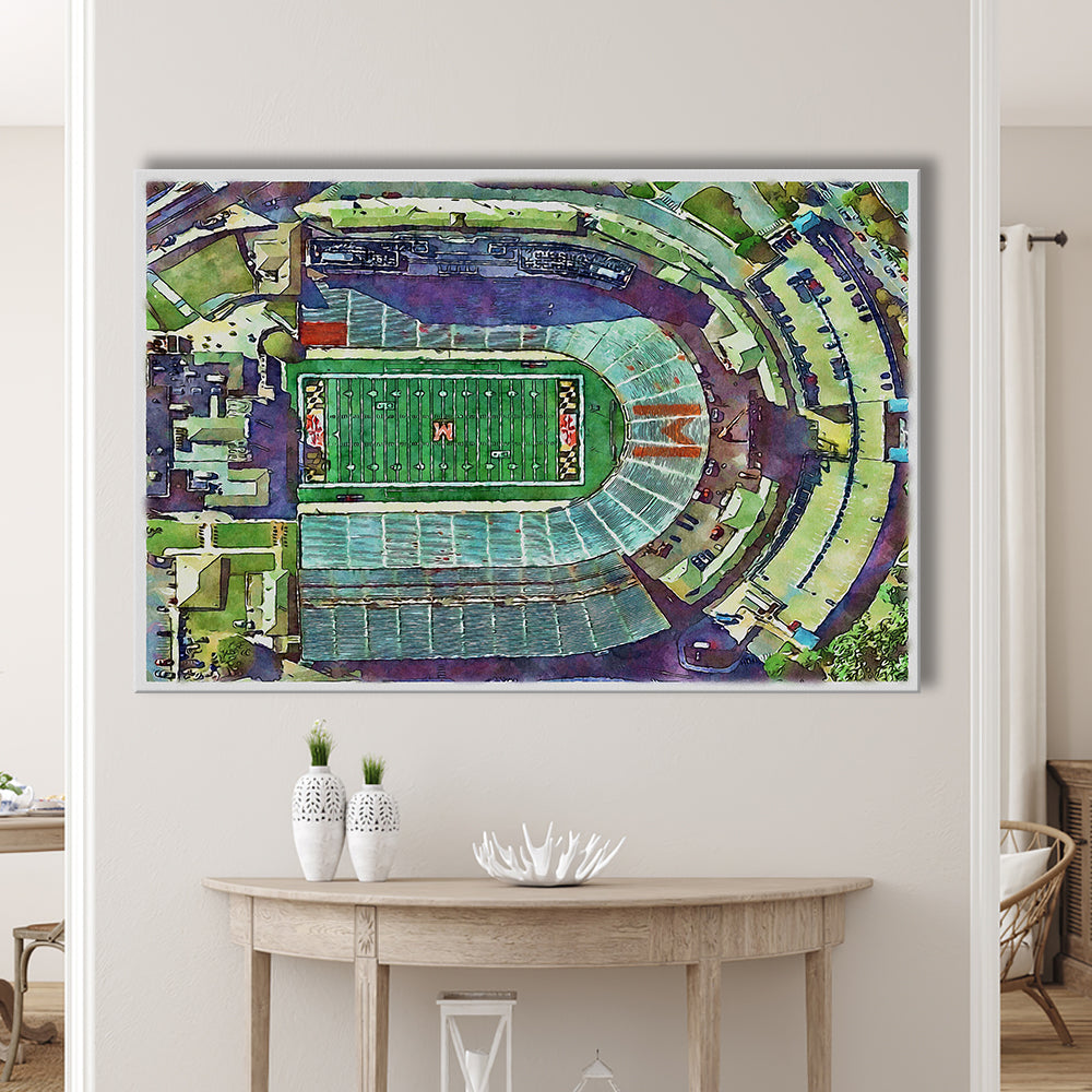 Maryland Painting Stadium Watercolor, College Park Maryland Watercolor, Sport Art, Gifts for him, Canvas Print Wall Art