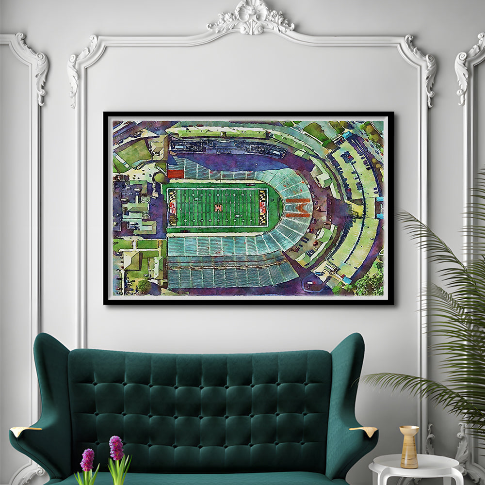 Maryland Painting Stadium Watercolor, College Park Maryland Watercolor, Sport Gift Art, Framed Art Print Wall Decor