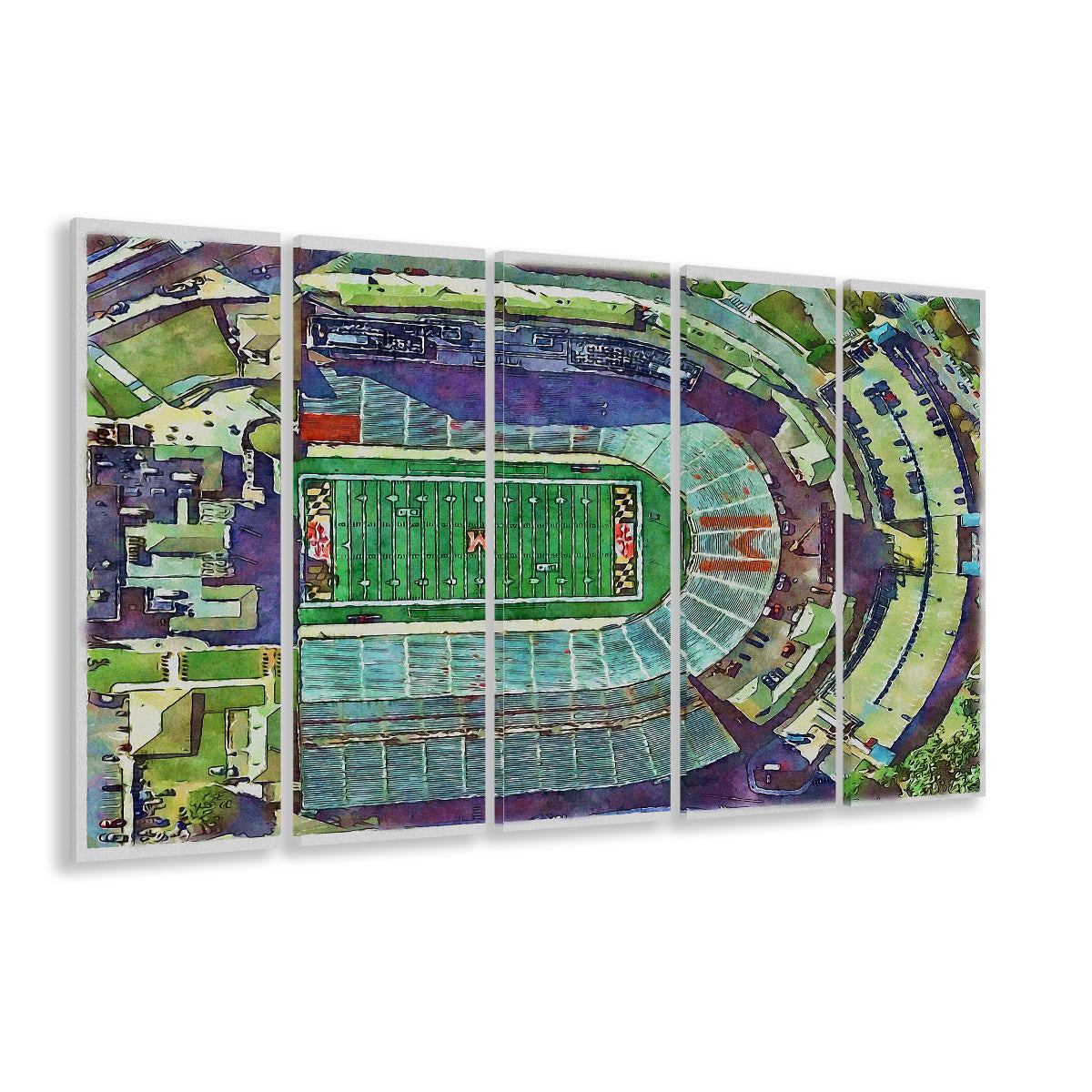 Maryland Painting Stadium Watercolor, College Park Maryland Watercolor, Sport Art, Extra Large Canvas Print Wall Art