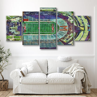 Maryland Painting Stadium Watercolor, College Park Maryland Watercolor, Sport Art, Mixed 5 Panel, Canvas Print Wall Art