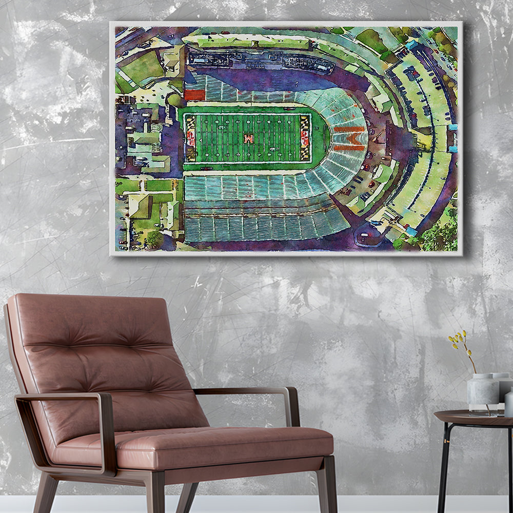 Maryland Painting Stadium Watercolor, College Park Maryland Watercolor, Sport Art, Gifts for him, Canvas Print Wall Art