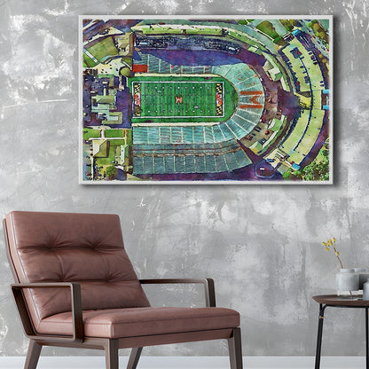 Maryland Painting Stadium Watercolor, College Park Maryland Watercolor, Sport Art, Gifts for him, Canvas Print Wall Art