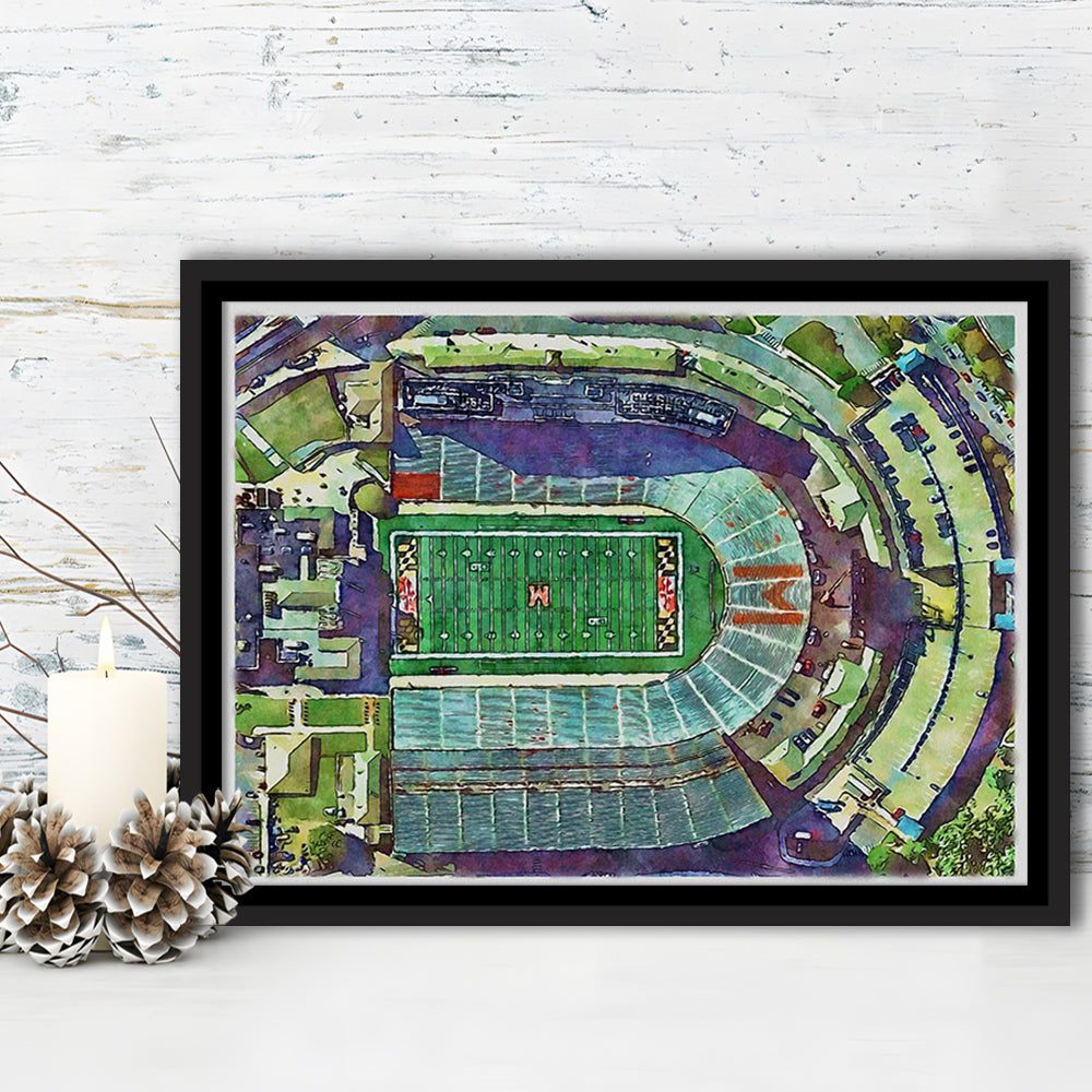 Maryland Painting Stadium Watercolor, College Park Maryland Watercolor, Sport Gift Art, Framed Canvas Print Wall Art