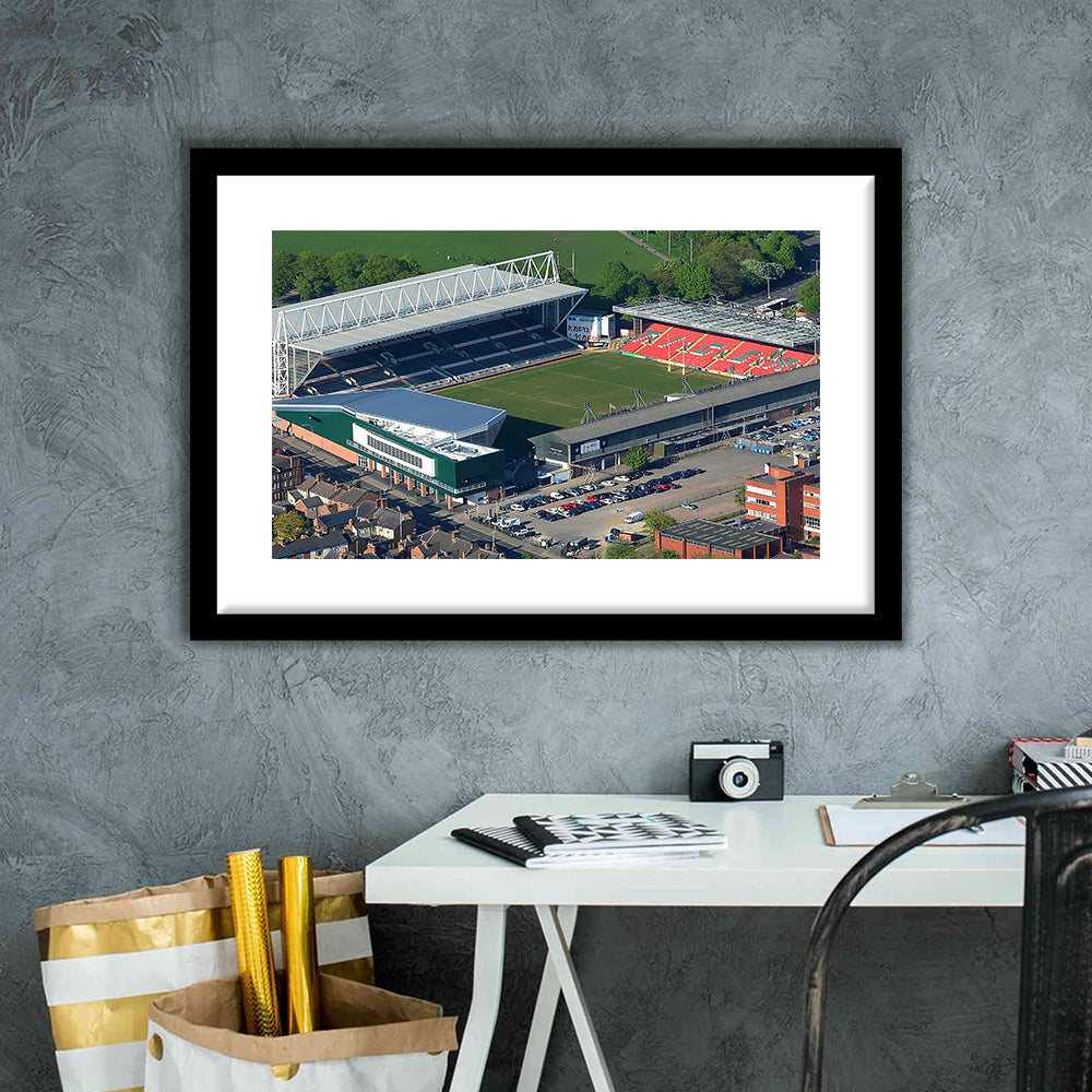 Mattioli Woods Welford Road Stadium, Stadium Canvas, Sport Art, Gift for him, White Border Framed Art Print Wall Decor