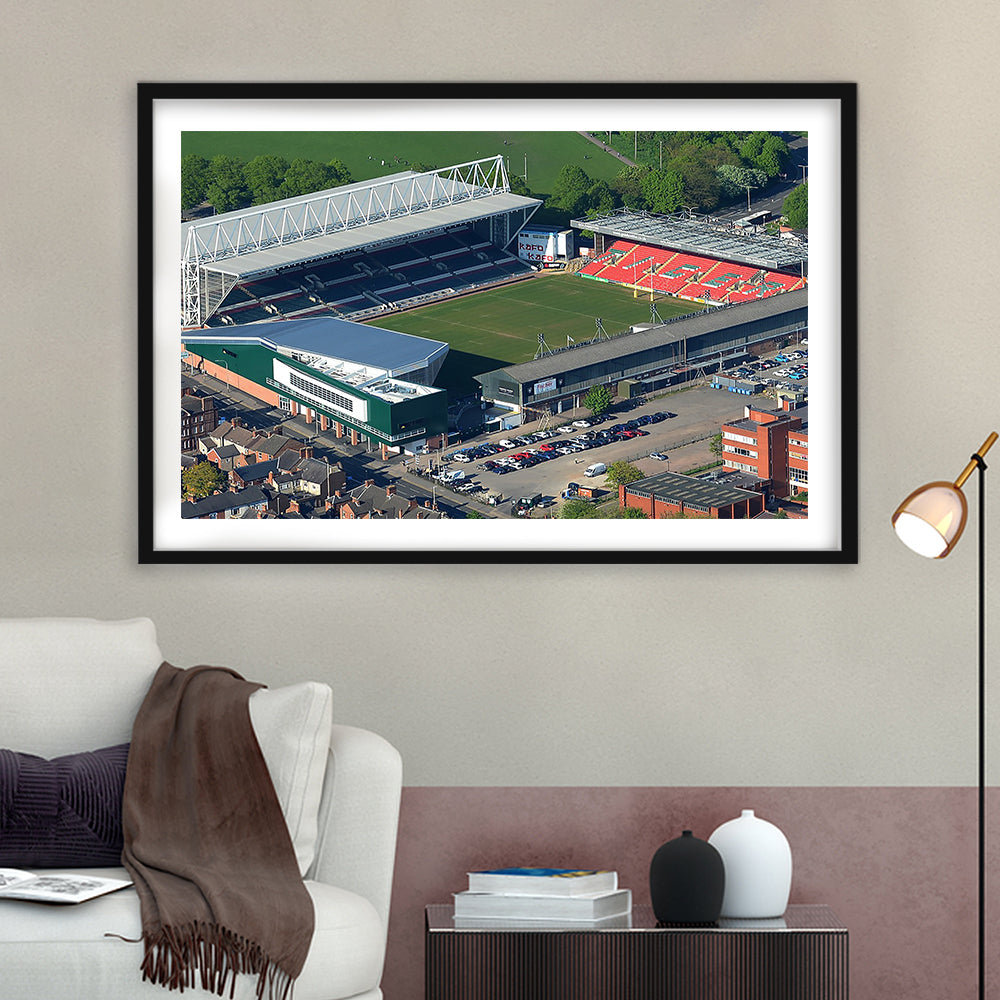 Mattioli Woods Welford Road Stadium, Stadium Canvas, Sport Art, Gift for him, White Border Framed Art Print Wall Decor