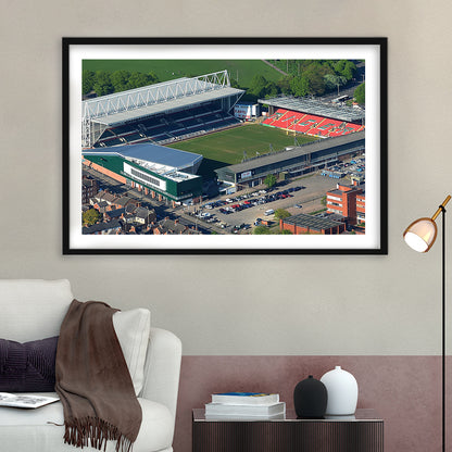 Mattioli Woods Welford Road Stadium, Stadium Canvas, Sport Art, Gift for him, White Border Framed Art Print Wall Decor