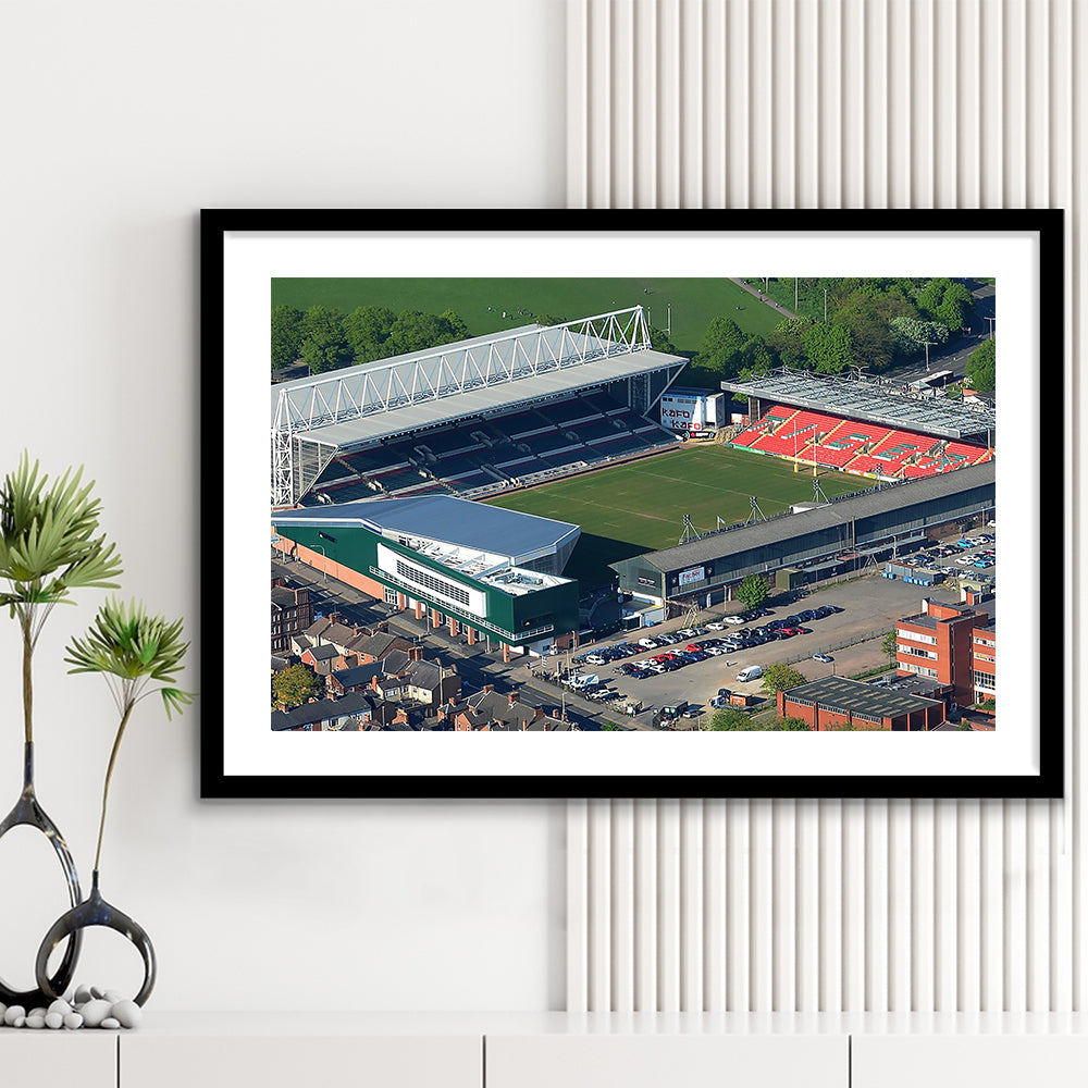 Mattioli Woods Welford Road Stadium, Stadium Canvas, Sport Art, Gift for him, White Border Framed Art Print Wall Decor