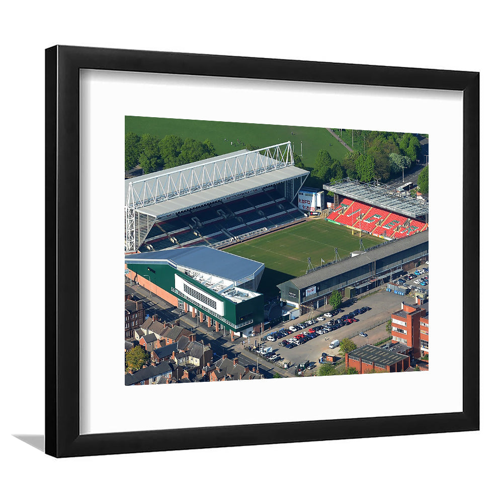 Mattioli Woods Welford Road Stadium, Stadium Canvas, Sport Art, Gift for him, White Border Framed Art Print Wall Decor