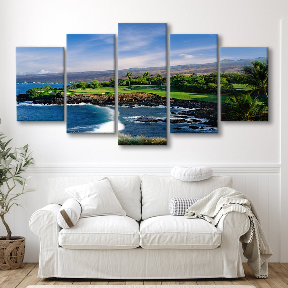 Mauna Kea Golf Course Hole 03, Hawaii, Golf Art Print, 5 Pieces Mixed Canvas Print Wall Art