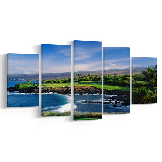 Mauna Kea Golf Course Hole 03, Hawaii, Golf Art Print, 5 Pieces Mixed Canvas Print Wall Art