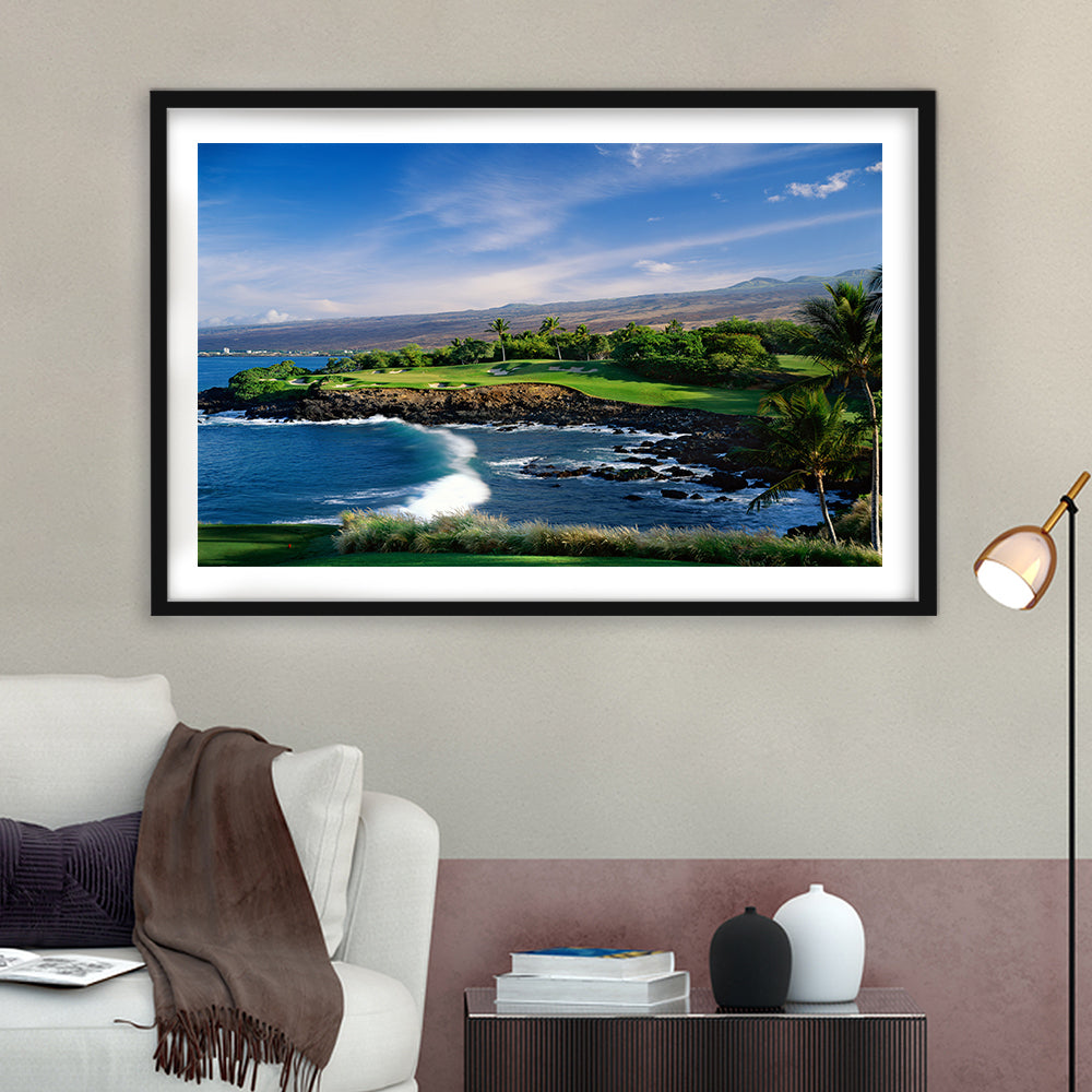 Mauna Kea Golf Course Hole 03, Hawaii, Goft Art Print, Framed Art Print White Border Wall Decor