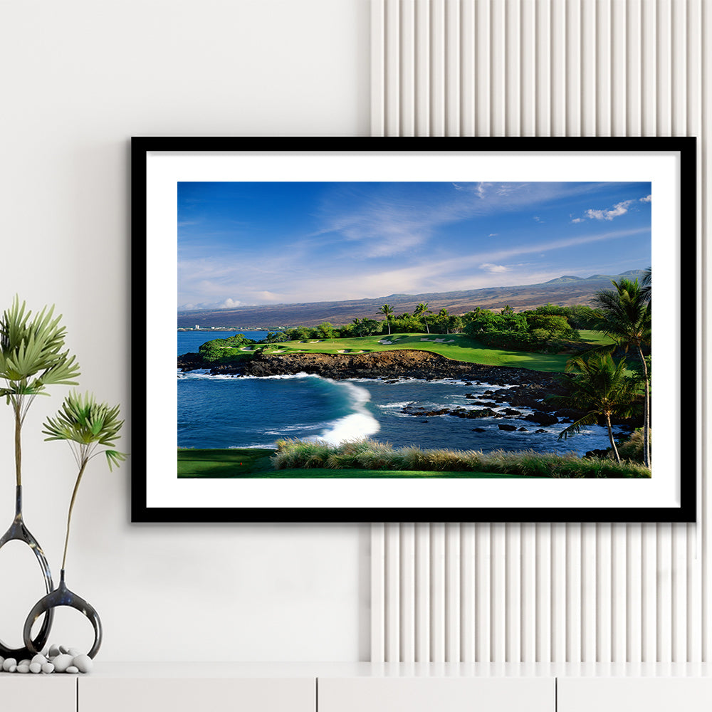 Mauna Kea Golf Course Hole 03, Hawaii, Goft Art Print, Framed Art Print White Border Wall Decor