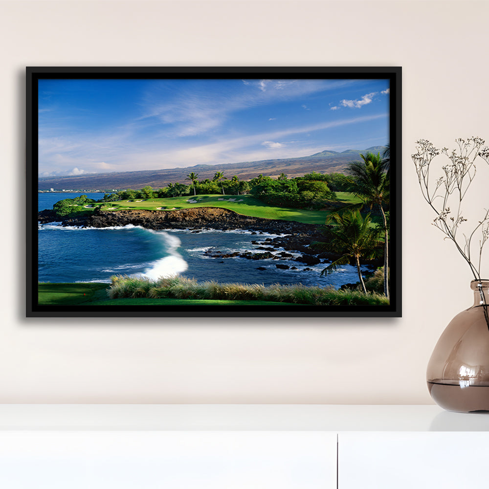 Mauna Kea Golf Course Hole 03, Hawaii, Floating Framed Canvas Print Wall Art
