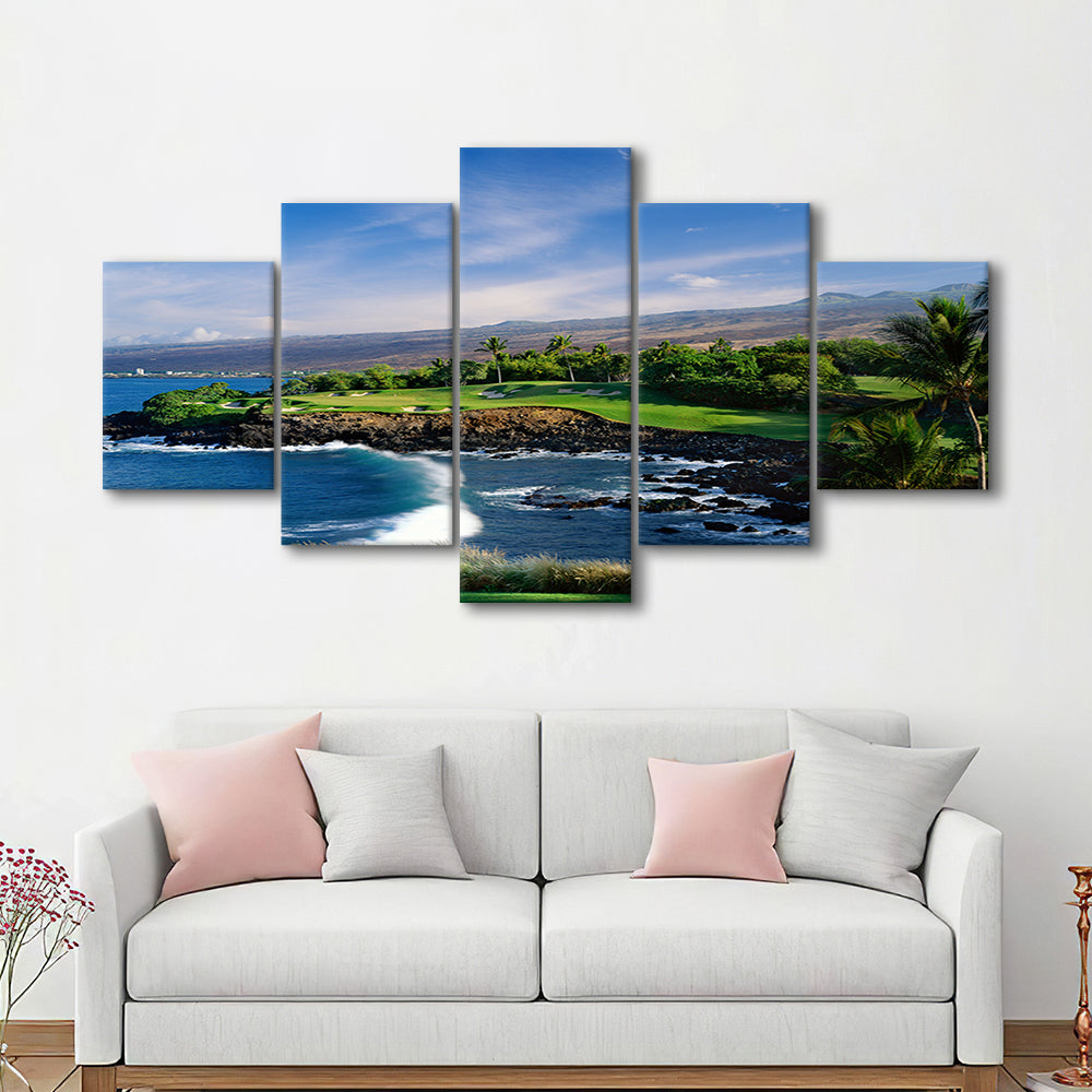 Mauna Kea Golf Course Hole 03, Hawaii, Golf Art Print, 5 Pieces Mixed Canvas Print Wall Art
