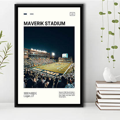 Maverik Stadium Print, Utah State Aggies Stadium Canvas Art, Man Cave Gift, Floating Framed Canvas Print Wall Art