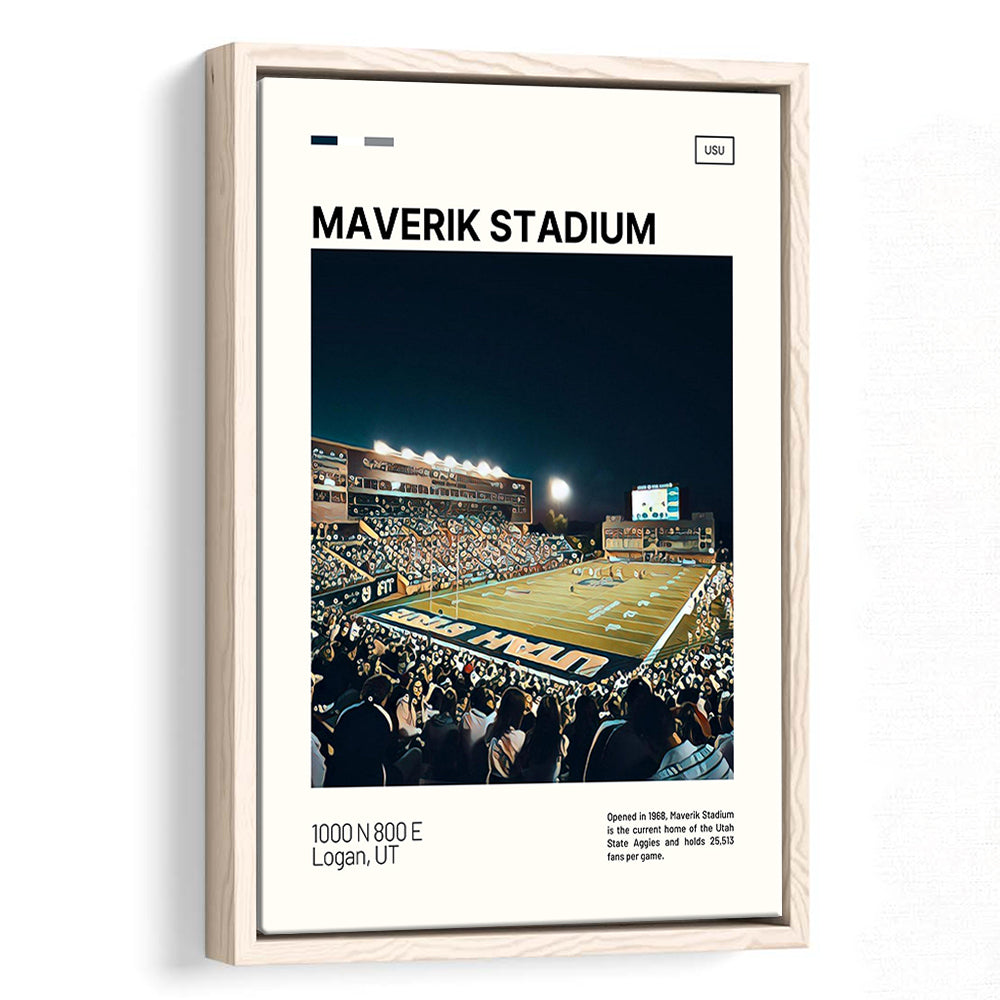 Maverik Stadium Print, Utah State Aggies Stadium Canvas Art, Man Cave Gift, Floating Framed Canvas Print Wall Art