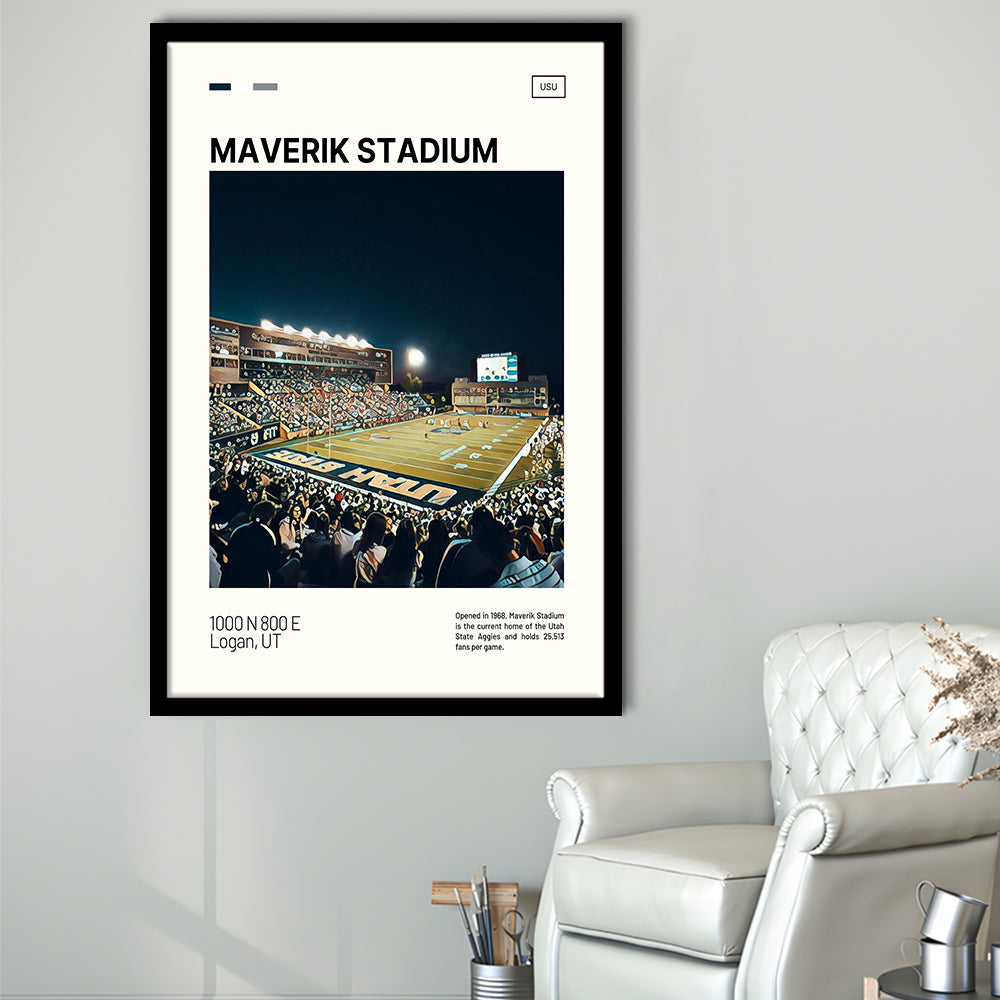 Maverik Stadium Print, Utah State Aggies Stadium Art, Gifts for him, Sport Art, Framed Art Print Wall Decor