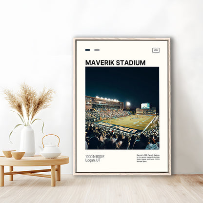 Maverik Stadium Print, Utah State Aggies Stadium Canvas Art, Man Cave Gift, Floating Framed Canvas Print Wall Art