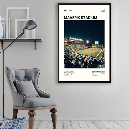 Maverik Stadium Print, Utah State Aggies Stadium Canvas Art, Man Cave Gift, Floating Framed Canvas Print Wall Art