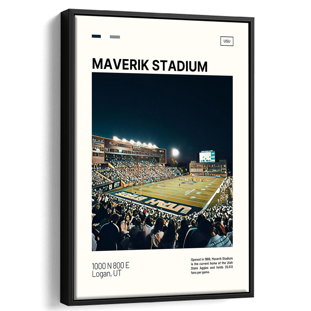 Maverik Stadium Print, Utah State Aggies Stadium Canvas Art, Man Cave Gift, Floating Framed Canvas Print Wall Art