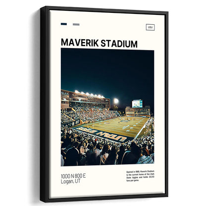 Maverik Stadium Print, Utah State Aggies Stadium Canvas Art, Man Cave Gift, Floating Framed Canvas Print Wall Art