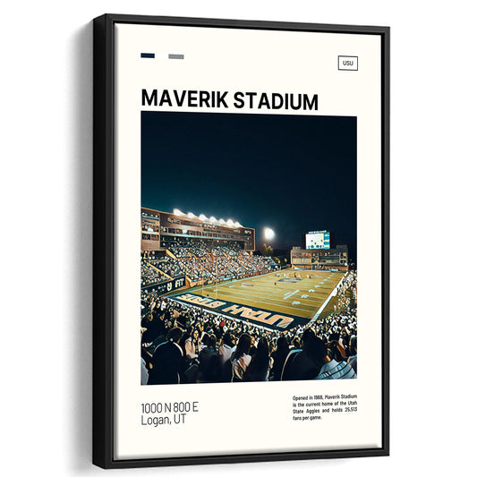 Maverik Stadium Print, Utah State Aggies Stadium Canvas Art, Man Cave Gift, Floating Framed Canvas Print Wall Art