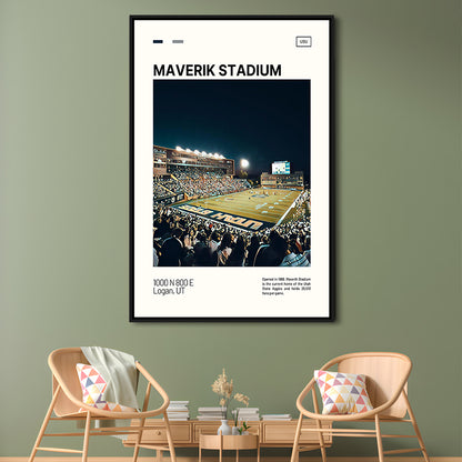 Maverik Stadium Print, Utah State Aggies Stadium Canvas Art, Man Cave Gift, Floating Framed Canvas Print Wall Art