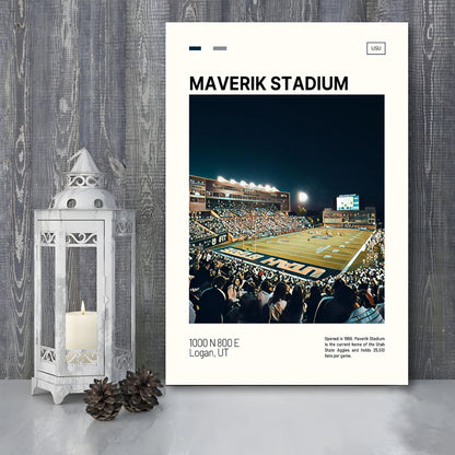 Maverik Stadium Print, Utah State Aggies Stadium Canvas Art, Fan Gifts, Sport Art, Canvas Print Wall Art