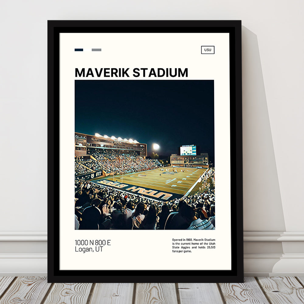 Maverik Stadium Print, Utah State Aggies Stadium Canvas Art, Man Cave Gift, Floating Framed Canvas Print Wall Art
