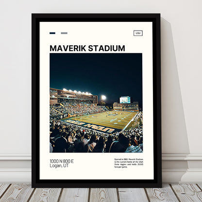 Maverik Stadium Print, Utah State Aggies Stadium Canvas Art, Man Cave Gift, Floating Framed Canvas Print Wall Art