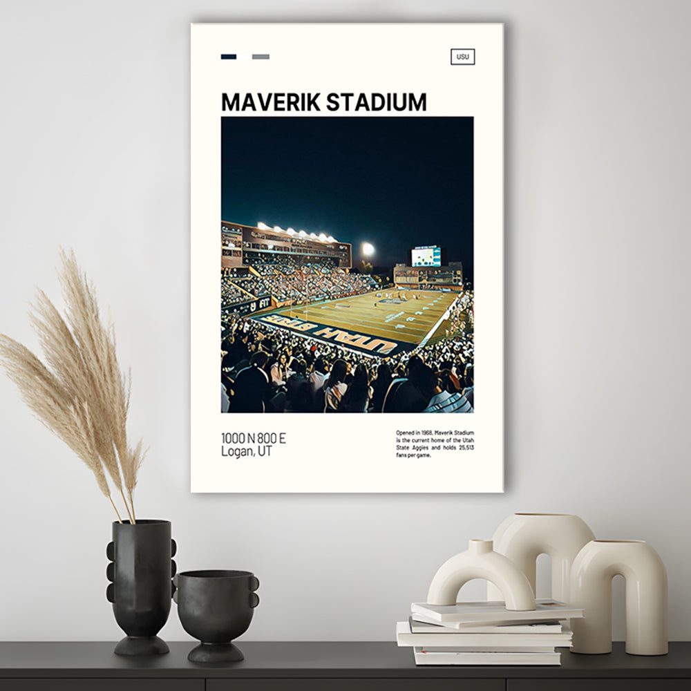 Maverik Stadium Print, Utah State Aggies Stadium Canvas Art, Fan Gifts, Sport Art, Canvas Print Wall Art