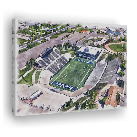 Maverik Painting Stadium Watercolor, Logan Utah Watercolor, Sport Art, Gifts for him, Canvas Print Wall Art