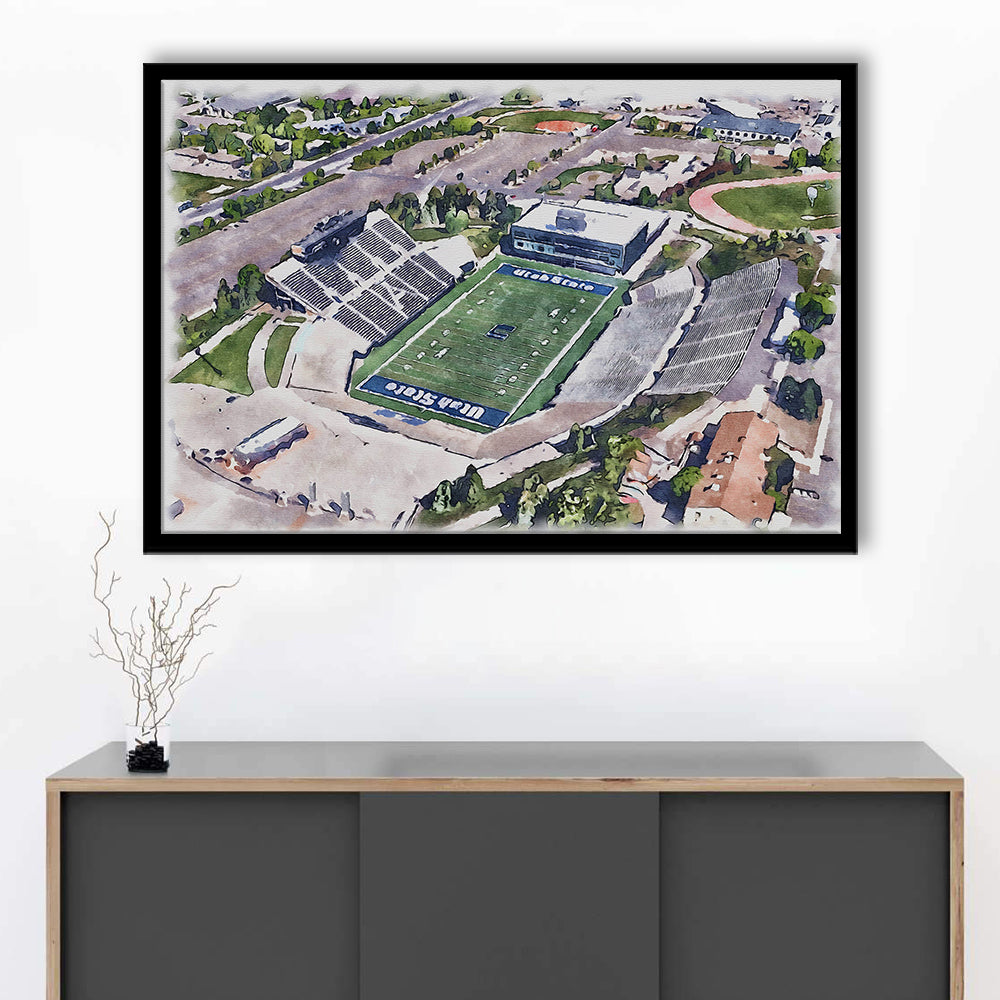 Maverik Painting Stadium Watercolor, Logan Utah Watercolor, Sport Gift Art, Framed Art Print Wall Decor