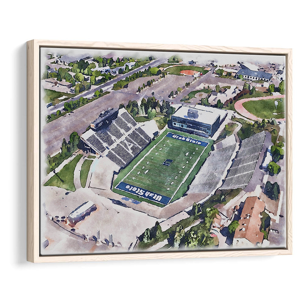 Maverik Painting Stadium Watercolor, Logan Utah Watercolor, Sport Gift Art, Framed Canvas Print Wall Art