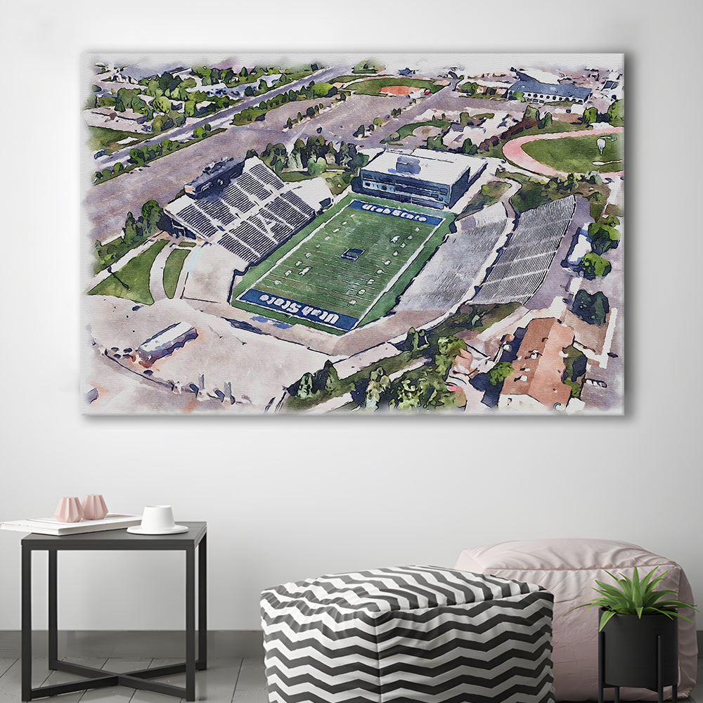 Maverik Painting Stadium Watercolor, Logan Utah Watercolor, Sport Art, Gifts for him, Canvas Print Wall Art